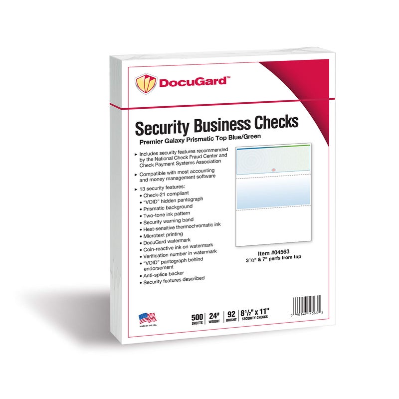 DocuGard Blue/Green Galaxy Premier Prismatic Top High Security Check Paper - QuickBooks & Laser/Inkjet Printer Compatible - 13 Security Features - 500 Blank Business Checks (04563) - Image 2